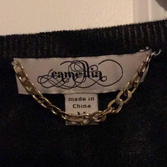 Camellia abstract black and cream sweater- size M - Picture 2 of 3